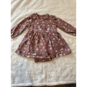 Lindex Baby 4-6 Months 68cm Purple Birds Snowflake Dress Snap